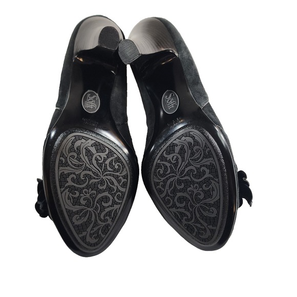 Sofft Black Leather Womens Heels 7.5 Comfort Pumps Flower - Picture 10 of 10